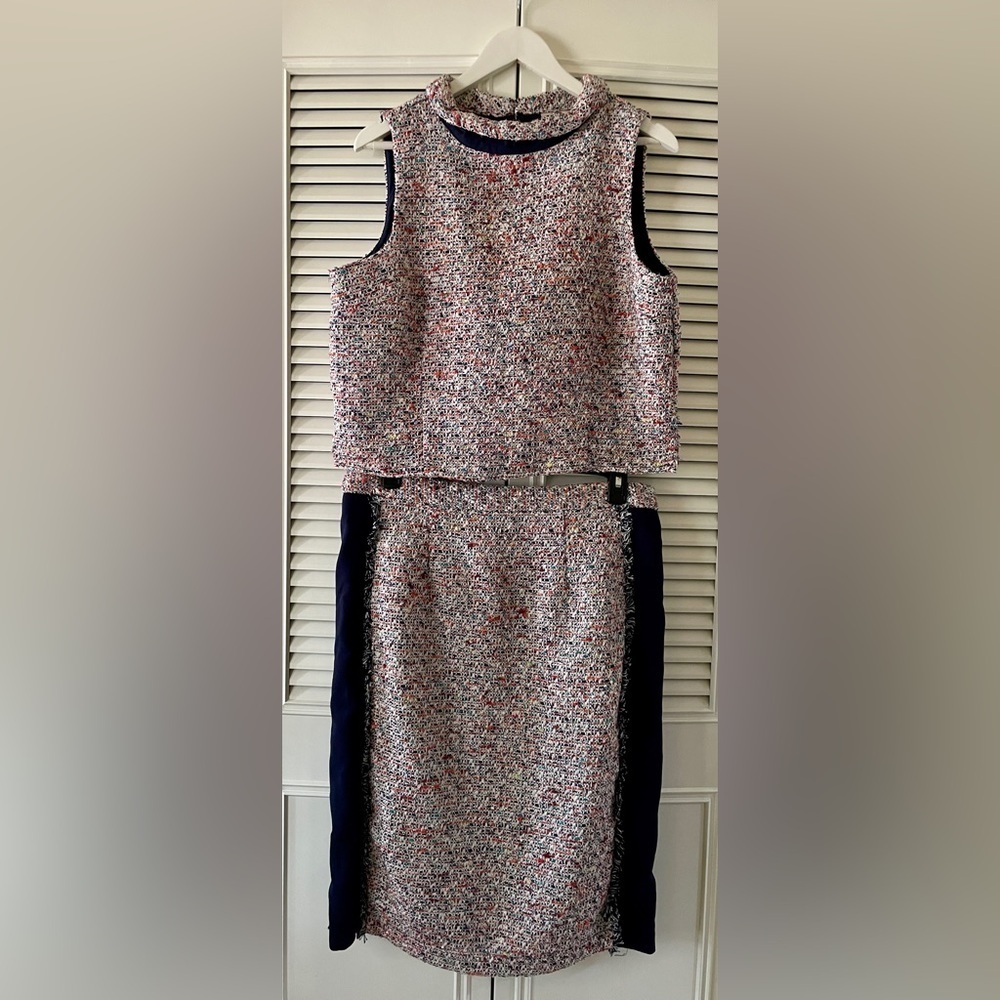Eva Mendes Women’s Multicolored Tweed Cowl Neck Top & Skirt Set SZ L/14